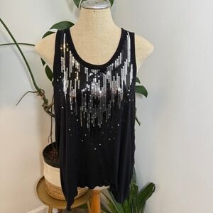 One World Black Sleeveless‎ Tank Top Sequins Sparkle Embellishment Women's M